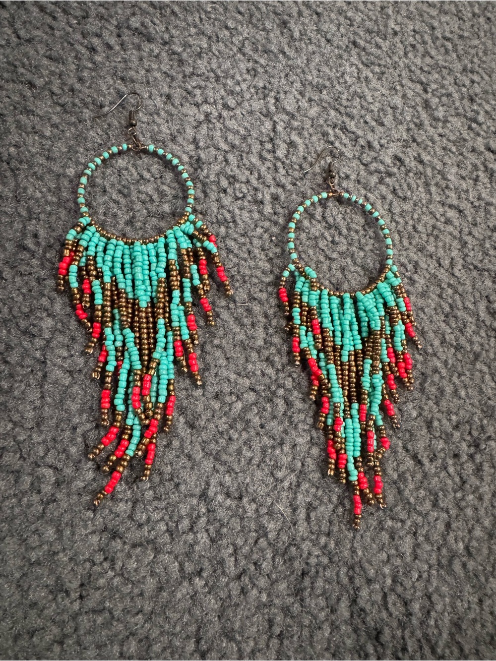 Beaded Fringe Earrings - Turquoise & Gold - Picture 3 of 3